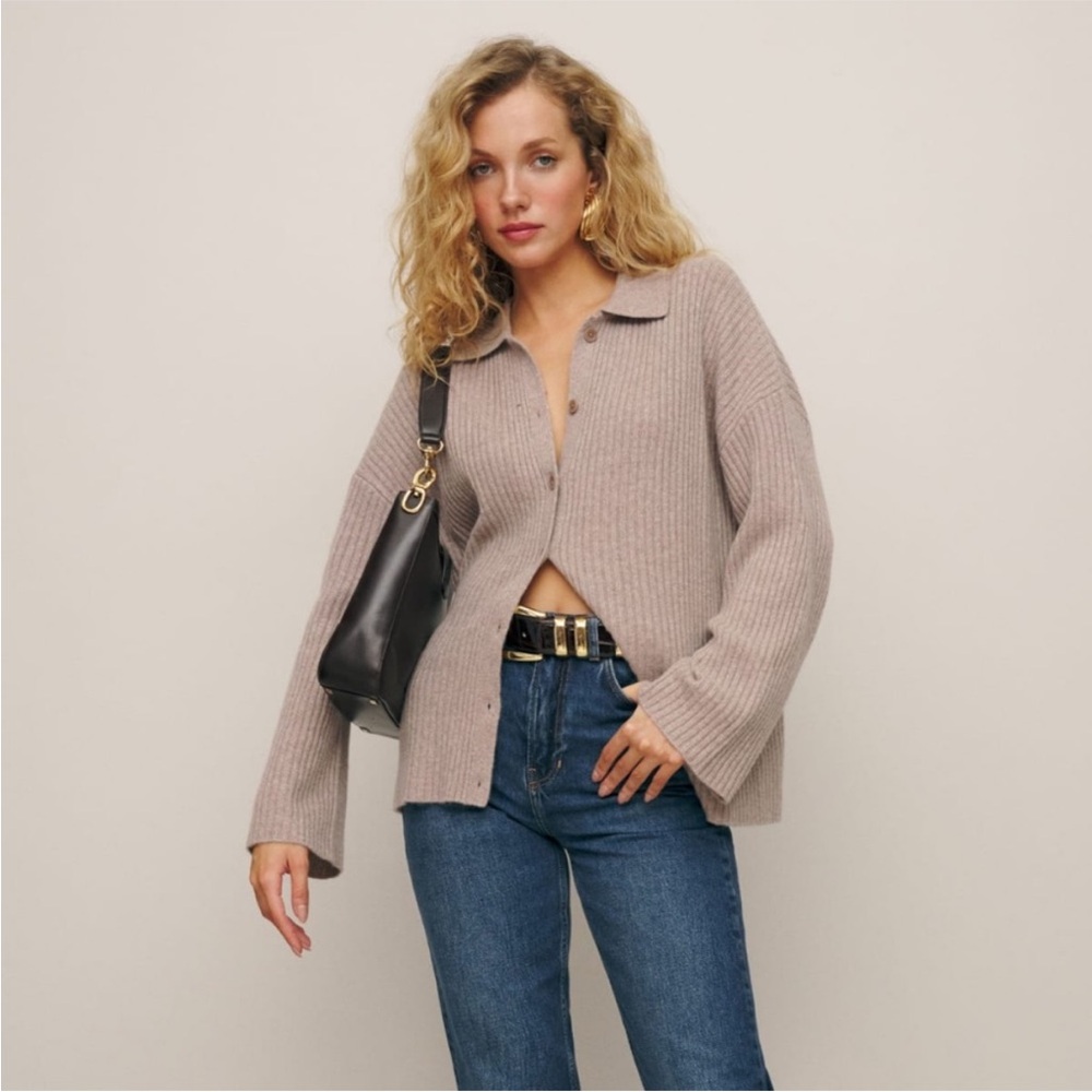 Reformation NEW Fantino Cashmere Collared Cardigan (Oatmeal) - Picture 4 of 14